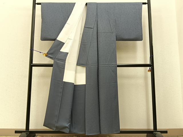 平和屋着物■上質な色無地　花唐草地紋　藍鼠色　正絹　逸品　BAAX6400hj