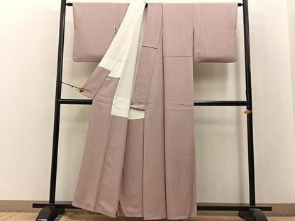平和屋着物●上質な色無地　飛鶴更紗花唐草地紋　赤香色　正絹　逸品　BAAX6402hj