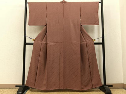 平和屋着物■上質な色無地　菊地紋　赭色　正絹　逸品　BAAX6403hj