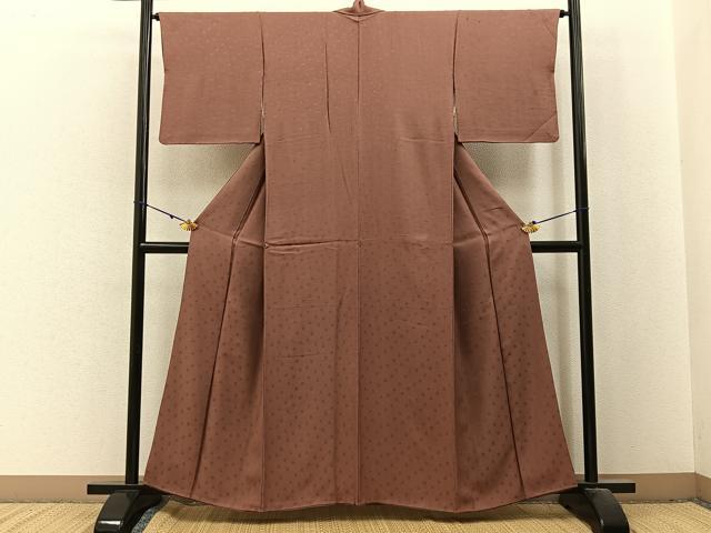 平和屋着物■上質な色無地　菊地紋　赭色　正絹　逸品　BAAX6403hj