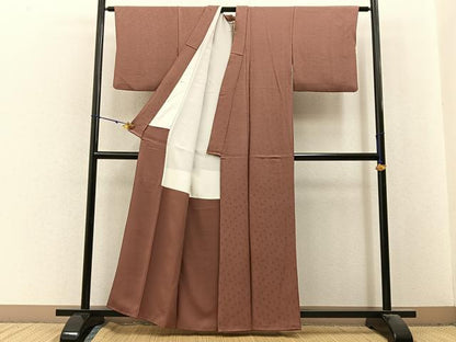 平和屋着物■上質な色無地　菊地紋　赭色　正絹　逸品　BAAX6403hj