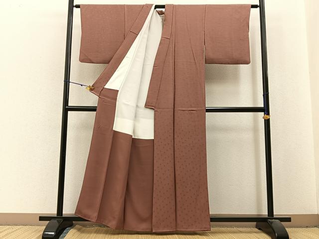 平和屋着物■上質な色無地　菊地紋　赭色　正絹　逸品　BAAX6403hj