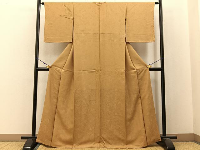 平和屋着物●上質な色無地　辻が花地紋　飴色　さが美扱い　正絹　逸品　BAAX6405hj