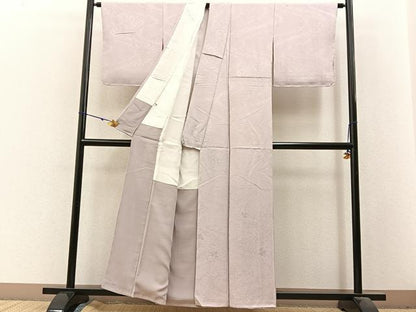 平和屋着物●上質な色無地　三つ葉地紋　桜鼠色　正絹　逸品　未使用　BAAX6406hj