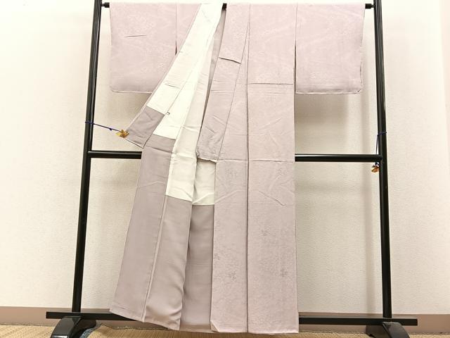 平和屋着物●上質な色無地　三つ葉地紋　桜鼠色　正絹　逸品　未使用　BAAX6406hj