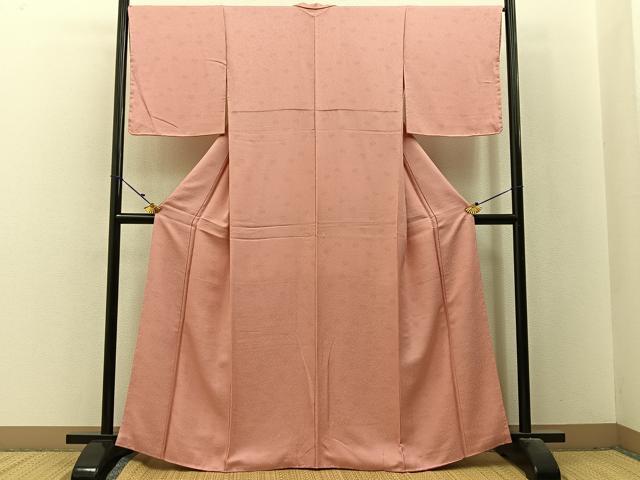 平和屋着物●上質な色無地　菊桐地紋　珊瑚色　反端付き　正絹　逸品　未使用　BAAX6407hj
