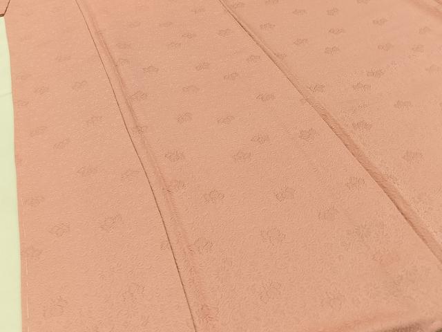 平和屋着物●上質な色無地　菊桐地紋　珊瑚色　反端付き　正絹　逸品　未使用　BAAX6407hj
