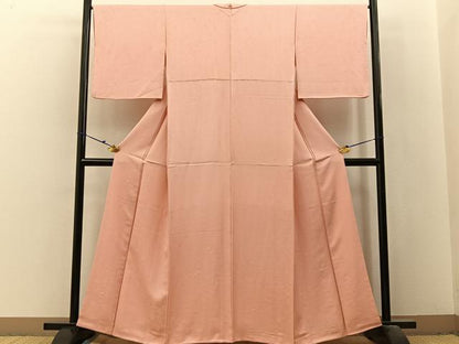 平和屋着物●上質な色無地　草葉地紋　赤香色　正絹　逸品　BAAX6408hj