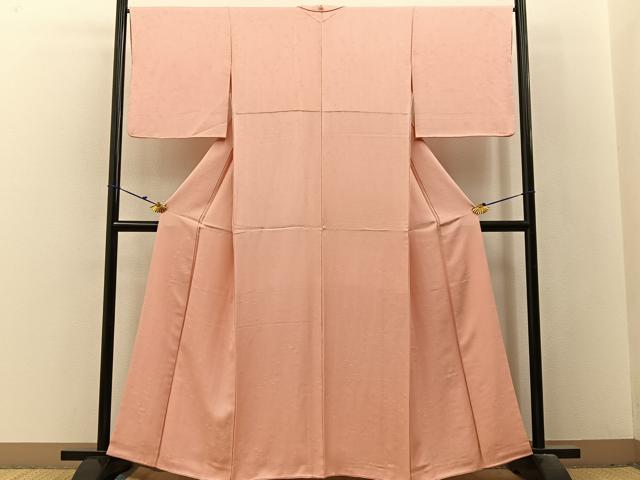平和屋着物●上質な色無地　草葉地紋　赤香色　正絹　逸品　BAAX6408hj