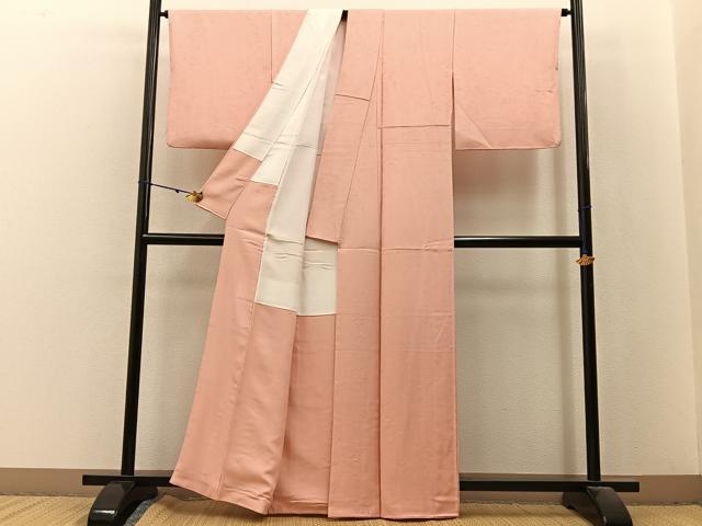 平和屋着物●上質な色無地　草葉地紋　赤香色　正絹　逸品　BAAX6408hj