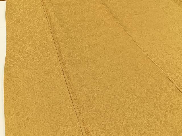 平和屋着物●上質な色無地　南天地紋　黄朽葉色　反端付き　正絹　逸品　BAAX6409hj