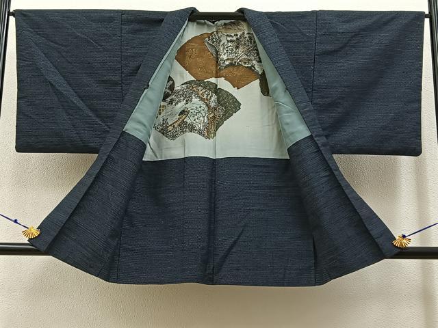 平和屋着物■男性　紬　アンサンブル　長襦袢(無双仕立て)セット　80亀甲　総詰め　正絹　逸品　BAAX6411hj