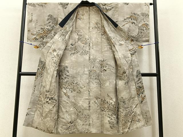 平和屋着物■男性　紬　アンサンブル　長襦袢(無双仕立て)セット　80亀甲　総詰め　正絹　逸品　BAAX6411hj