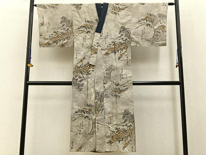 平和屋着物■男性　紬　アンサンブル　長襦袢(無双仕立て)セット　80亀甲　総詰め　正絹　逸品　BAAX6411hj