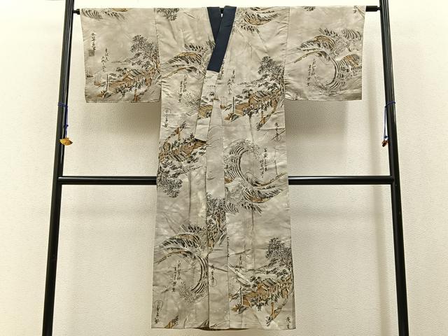 平和屋着物■男性　紬　アンサンブル　長襦袢(無双仕立て)セット　80亀甲　総詰め　正絹　逸品　BAAX6411hj