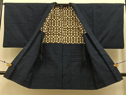 平和屋着物■男性　結城紬　アンサンブル　80亀甲　総詰め　正絹　逸品　BAAX6412hj