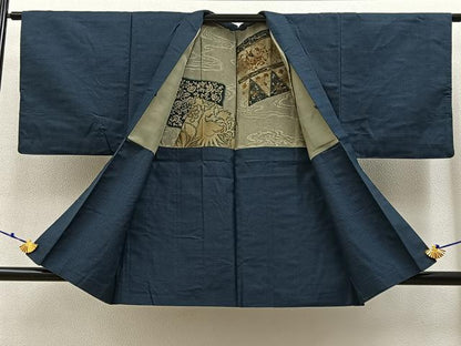 平和屋着物■男性　紬　アンサンブル　80亀甲　総詰め　正絹　逸品　BAAX6414hj