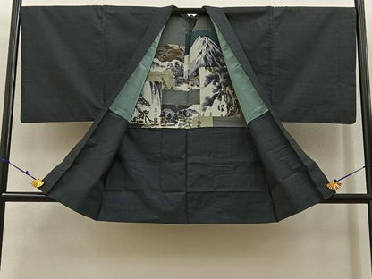 平和屋着物●男性　本場大島紬　アンサンブル　亀甲柄　正絹　逸品　BAAX6415hj