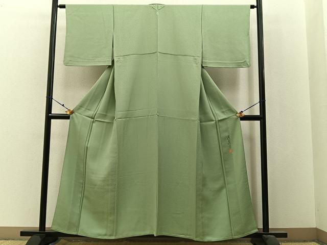 平和屋着物▽上質な色無地　単衣　作家物　若葉色　正絹　逸品　BAAX6418hj