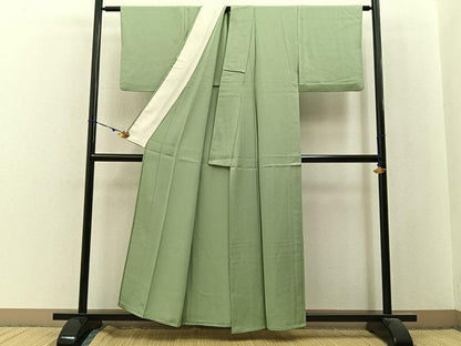 平和屋着物▽上質な色無地　単衣　作家物　若葉色　正絹　逸品　BAAX6418hj