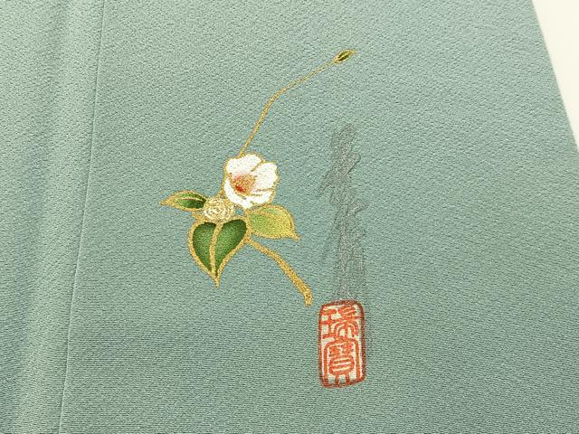 平和屋着物▽本草木染作家　瑞寶　色無地　単衣　柳鼠色　正絹　逸品　BAAX6419hj