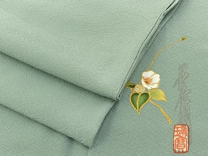 平和屋着物▽本草木染作家　瑞寶　色無地　単衣　柳鼠色　正絹　逸品　BAAX6419hj