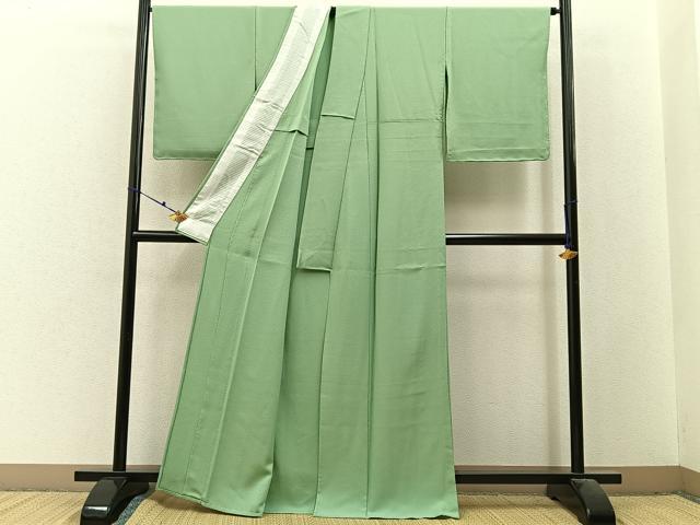 平和屋着物▽上質な色無地　単衣　若葉色　正絹　逸品　未使用　BAAX6421hj