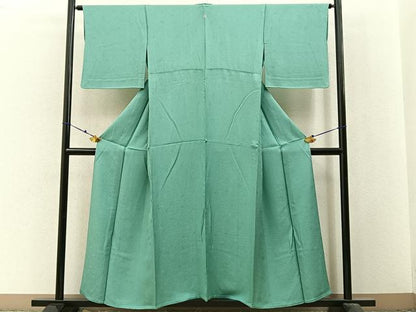 平和屋着物▽上質な色無地　単衣　菊地紋　青磁色　正絹　逸品　BAAX6422hj