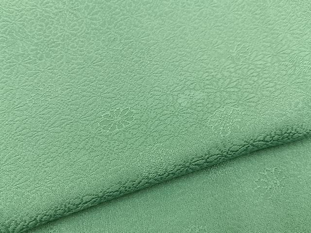 平和屋着物▽上質な色無地　単衣　菊地紋　青磁色　正絹　逸品　BAAX6422hj