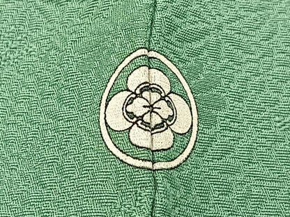 平和屋着物▽上質な色無地　単衣　菊地紋　青磁色　正絹　逸品　BAAX6422hj