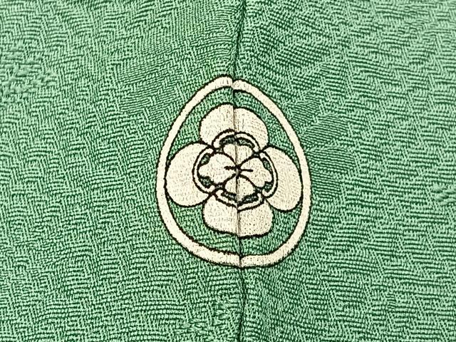 平和屋着物▽上質な色無地　単衣　菊地紋　青磁色　正絹　逸品　BAAX6422hj