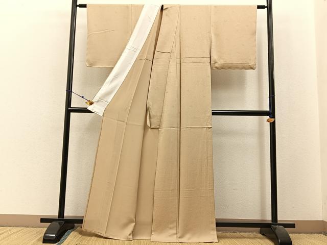 平和屋着物▽上質な色無地　単衣　草花地紋　枯色　正絹　逸品　未使用　BAAX6424hj