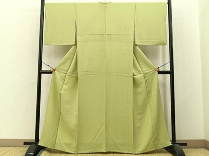 平和屋着物▽上質な色無地　単衣　若菜色　正絹　逸品　BAAX6425hj