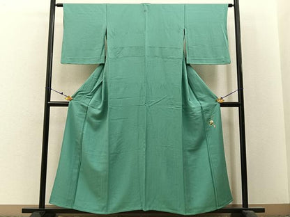 平和屋着物▽上質な色無地　単衣　草木染　花地紋　青磁色　正絹　逸品　BAAX6427hj