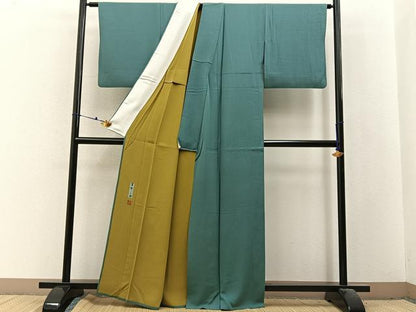 平和屋着物▽染色作家　草野一騎監修　色無地　単衣　薄青色　正絹　逸品　BAAX6428hj