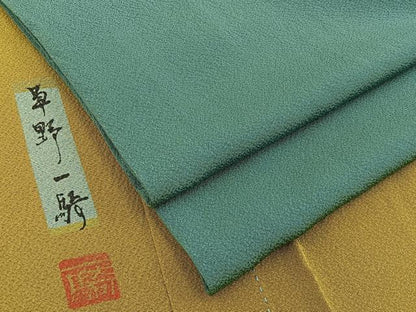 平和屋着物▽染色作家　草野一騎監修　色無地　単衣　薄青色　正絹　逸品　BAAX6428hj