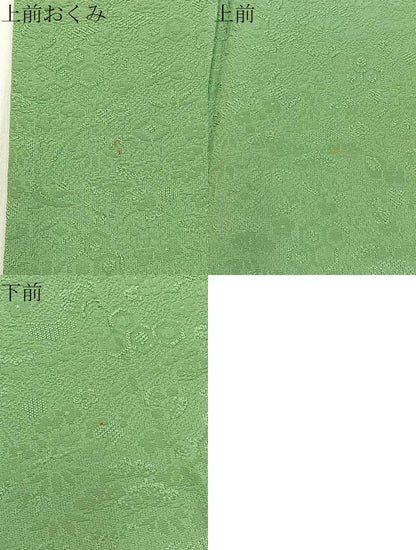 平和屋着物▽上質な色無地　単衣　松竹梅宝尽くし地紋　苗色　正絹　逸品　BAAX6429hj