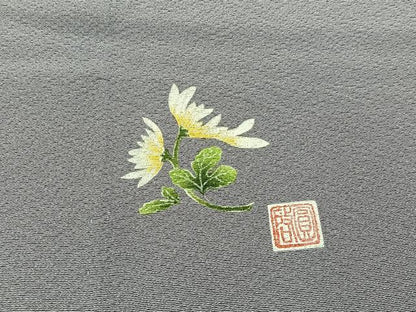 平和屋着物▽本草木染作家　圓啓　色無地　単衣　牡丹鼠色　正絹　逸品　BAAX6430hj