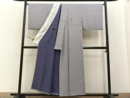 平和屋着物▽上質な色無地　単衣　牡丹鼠色　正絹　逸品　BAAX6431hj