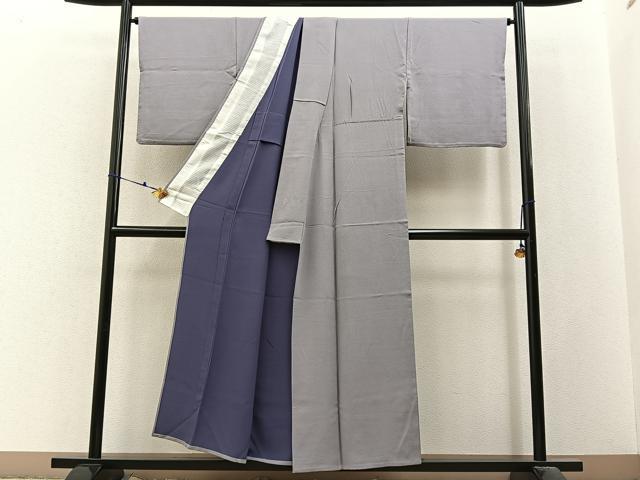 平和屋着物▽上質な色無地　単衣　牡丹鼠色　正絹　逸品　BAAX6431hj