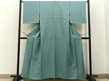 平和屋着物▽上質な色無地　単衣　紗綾形地紋　薄青色　正絹　逸品　BAAX6432hj