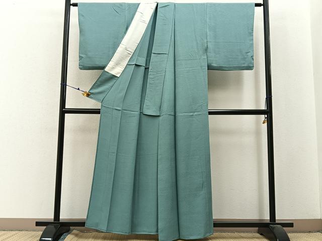 平和屋着物▽上質な色無地　単衣　紗綾形地紋　薄青色　正絹　逸品　BAAX6432hj