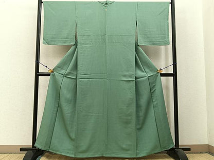 平和屋着物▽上質な色無地　単衣　柳染色　正絹　逸品　BAAX6433hj