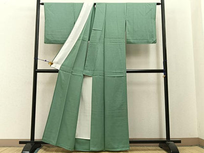 平和屋着物▽上質な色無地　単衣　柳染色　正絹　逸品　BAAX6433hj