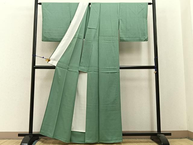 平和屋着物▽上質な色無地　単衣　柳染色　正絹　逸品　BAAX6433hj