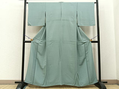 平和屋着物▽上質な色無地　単衣　錆青磁色　正絹　逸品　BAAX6440hj