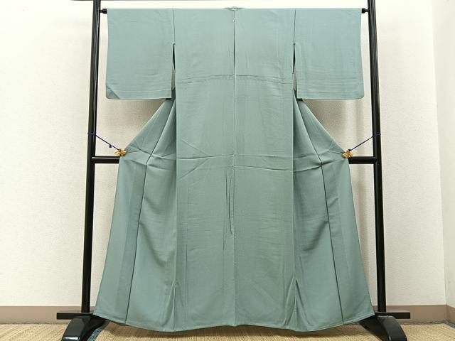 平和屋着物▽上質な色無地　単衣　錆青磁色　正絹　逸品　BAAX6440hj