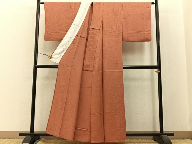 平和屋着物▽上質な色無地　単衣　南天地紋　肉桂色　正絹　逸品　BAAX6441hj