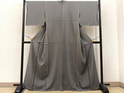 平和屋着物▽上質な色無地　単衣　山鳩色　正絹　逸品　BAAX6442hj