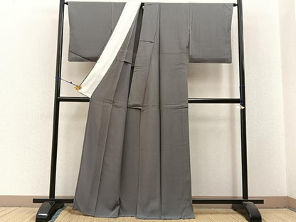 平和屋着物▽上質な色無地　単衣　山鳩色　正絹　逸品　BAAX6442hj
